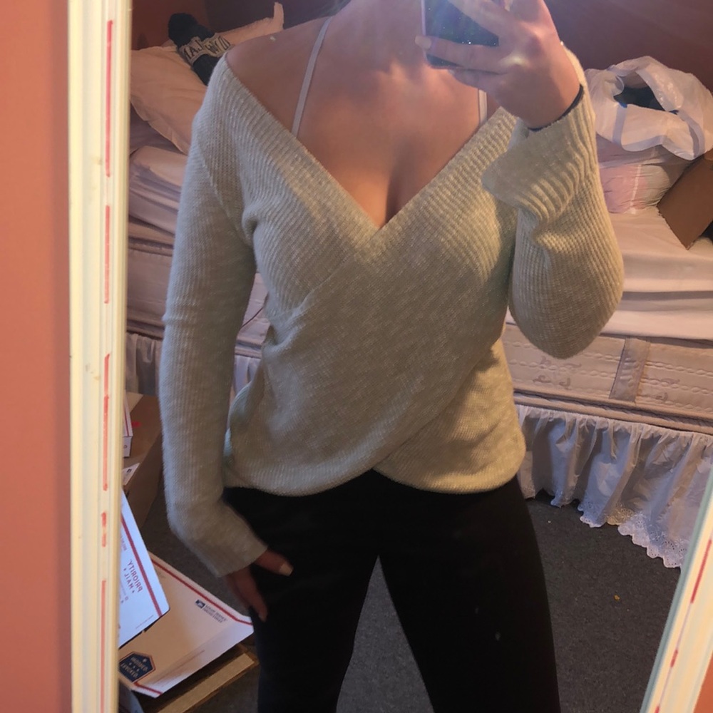 Light green wrap style sweater